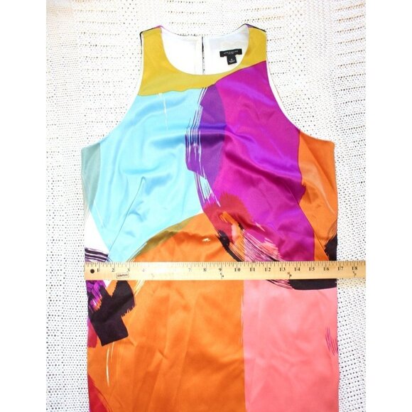 NWT ANN TAYLOR Abstract Cocktail Modern Art Mini Satin Dress Size 6 Multicolor - Picture 4 of 13